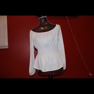 Flowy white long-sleeve blouse